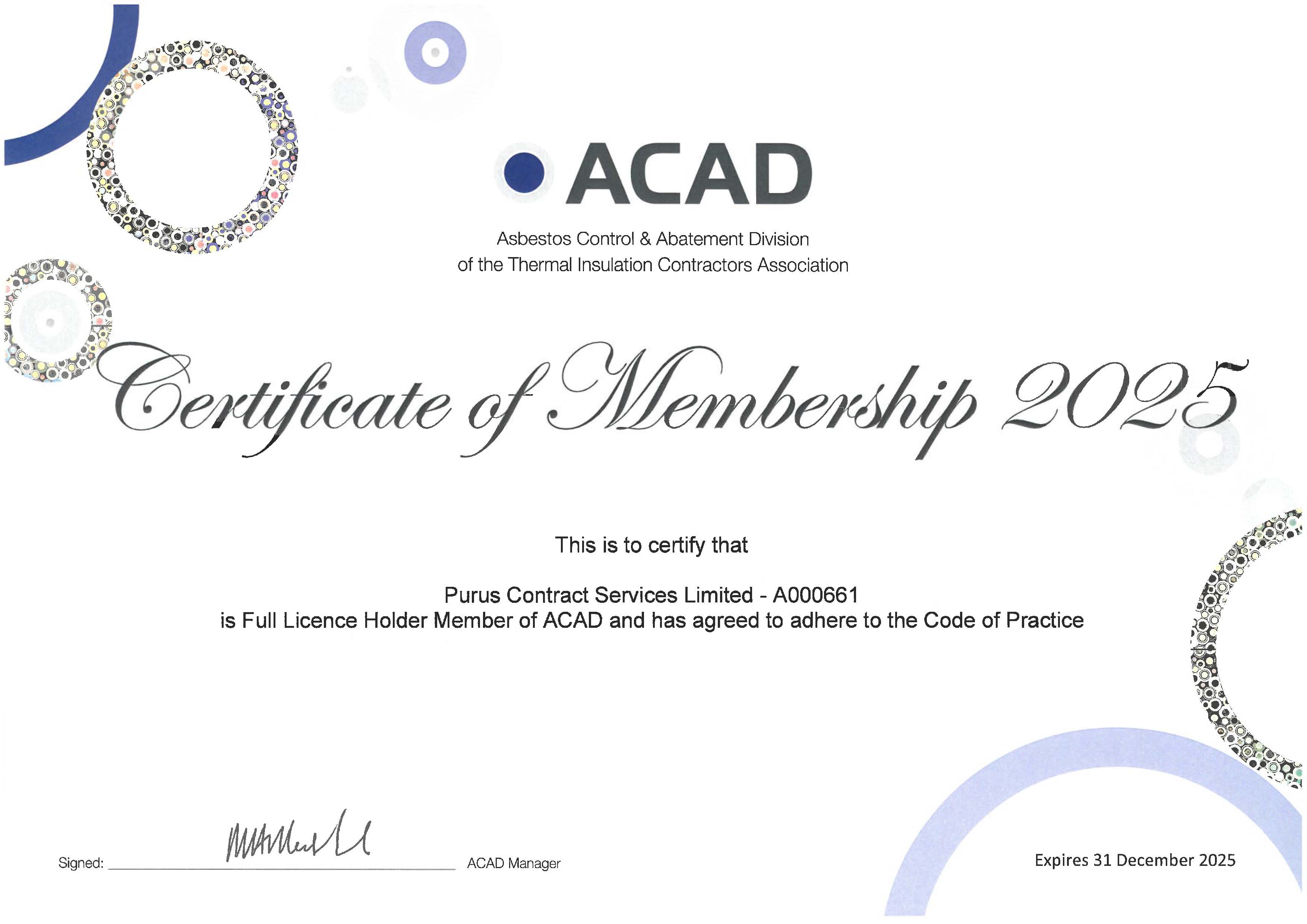 ACAD CERT EXP 1225